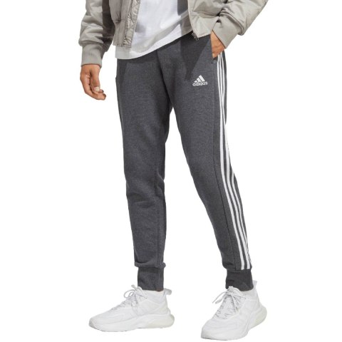 Spodnie męskie adidas Essentials French Terry Tapered Cuff 3-Stripes szare IC9408 Spodnie męskie adidas Essentials French Terry Tapered Cuff 3-Stripes szare IC9408