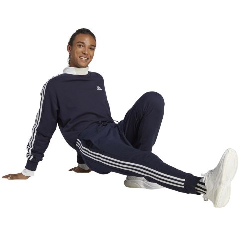 Spodnie męskie adidas Essentials French Terry Tapered Cuff 3-Stripes granatowe IC9406 Spodnie męskie adidas Essentials French Terry Tapered Cuff 3-Stripes granatowe IC9406