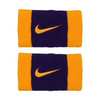 Frotki na nadgarstki Nike Swoosh Doublewide Wristbands fioletowo-żółte N0001586730