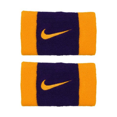 Frotki na nadgarstki Nike Swoosh Doublewide Wristbands fioletowo-żółte N0001586730