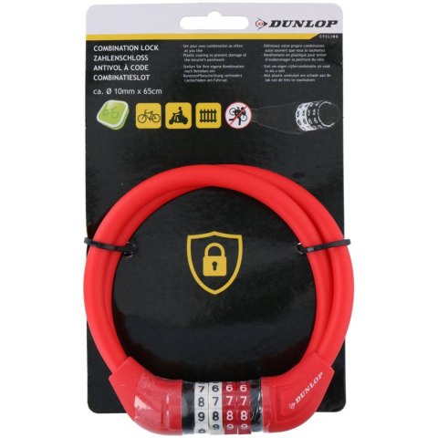 Zapięcie rowerowe Dunlop linka,szyfr 10 mm x 65 cm czerwone 180861 Zapięcie rowerowe Dunlop linka,szyfr 10 mm x 65 cm czerwone 180861