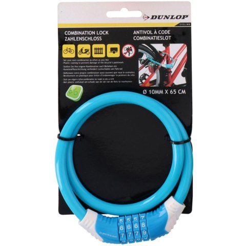 Zapięcie rowerowe Dunlop spiralne na szyfr 10 mm x 65 cm niebieskie 1042817 Zapięcie rowerowe Dunlop spiralne na szyfr 10 mm x 65 cm niebieskie 1042817