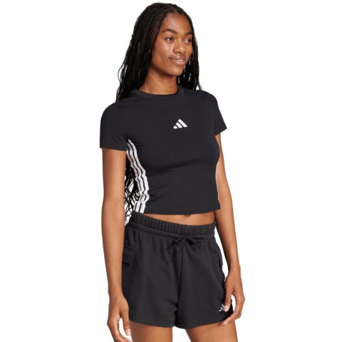 Koszulka damska adidas Essentials 3-Stripes Slim Baby czarno-biała JC8325 Koszulka damska adidas Essentials 3-Stripes Slim Baby czarno-biała JC8325