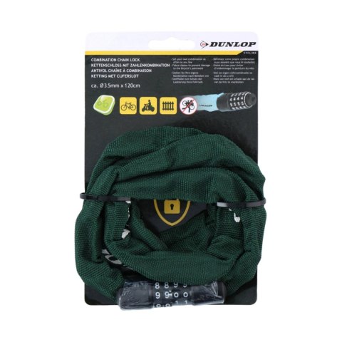 Zapięcie rowerowe Dunlop łańcuch na szyfr 120 cm zielone 1042565