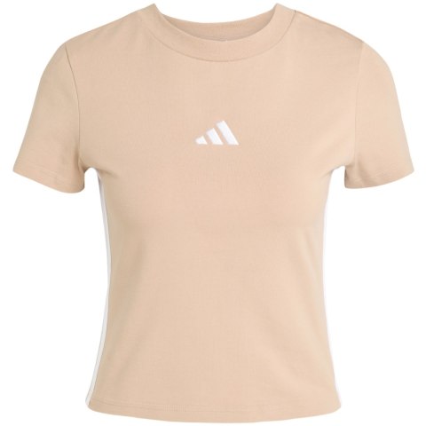 Koszulka damska adidas Essentials 3-Stripes Slim Baby beżowa JX7588 Koszulka damska adidas Essentials 3-Stripes Slim Baby beżowa JX7588