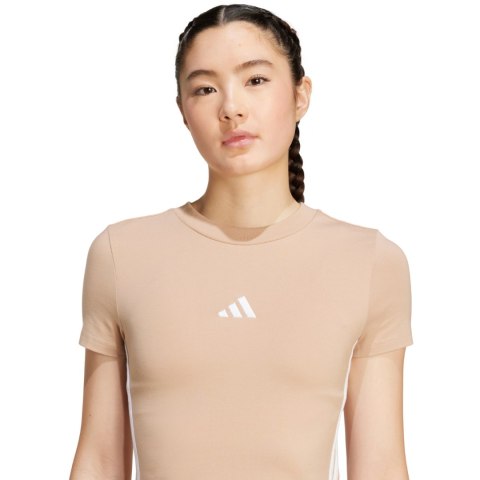 Koszulka damska adidas Essentials 3-Stripes Slim Baby beżowa JX7588 Koszulka damska adidas Essentials 3-Stripes Slim Baby beżowa JX7588