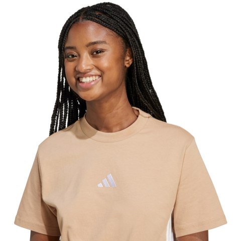 Koszulka damska adidas Essentials 3-Stripes Cotton beżowa JX7616 Koszulka damska adidas Essentials 3-Stripes Cotton beżowa JX7616