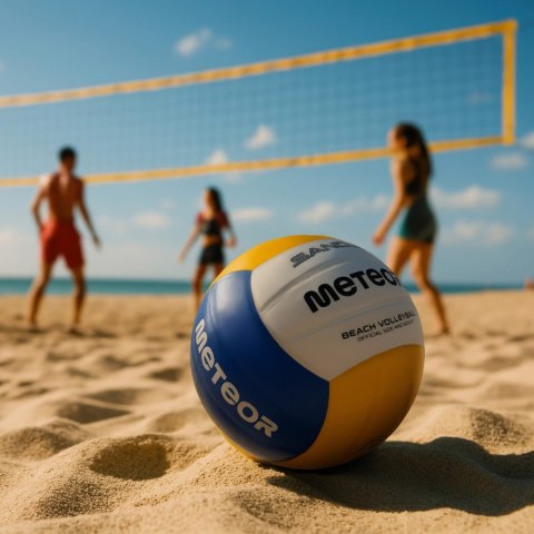 Piłka siatkowa plażowa Meteor biało-żółto-niebieska 17412 Piłka siatkowa plażowa Meteor biało-żółto-niebieska 17412