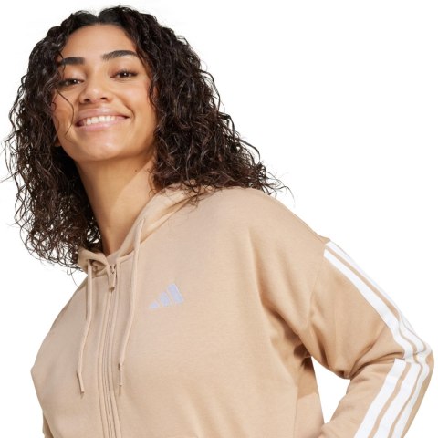 Bluza damska adidas Essentials 3-Stripes Full-Zip Fleece Hoodie beżowa JX7706 Bluza damska adidas Essentials 3-Stripes Full-Zip Fleece Hoodie beżowa JX7706