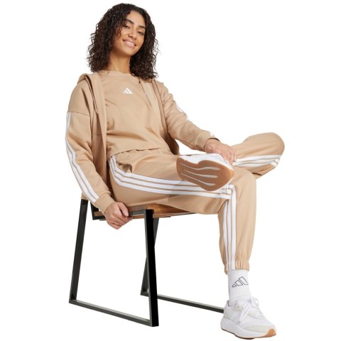 Bluza damska adidas Essentials 3-Stripes Full-Zip Fleece Hoodie beżowa JX7706 Bluza damska adidas Essentials 3-Stripes Full-Zip Fleece Hoodie beżowa JX7706