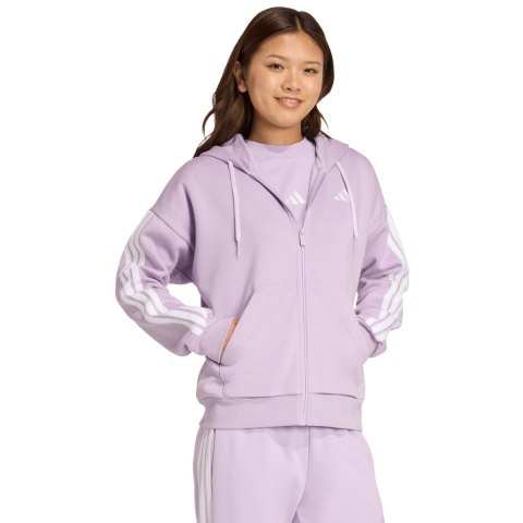Bluza damska adidas Essentials 3-Stripes Full-Zip Fleece Hoodie fioletowa JY3080
