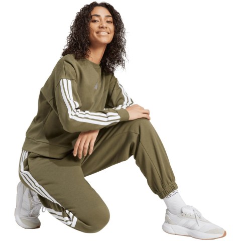 Spodnie damskie adidas Essentials 3-Stripes Fleece Loose-Fit oliwkowe JX7698