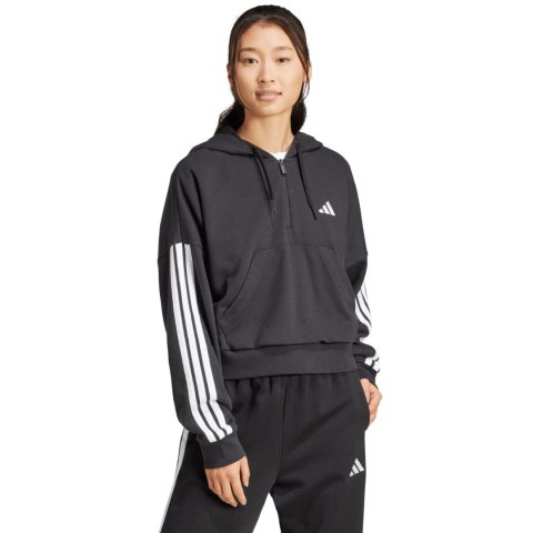 Bluza damska adidas Essentials 3-Stripes French Terry Quarter-Zip Hoodie czarna JN1956 Bluza damska adidas Essentials 3-Stripes French Terry Quarter-Zip Hoodie czarna JN1956