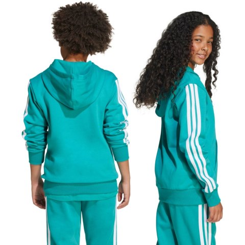 Bluza dla dzieci adidas 3 Stripes Fleece Hoodie 225 turkusowa JN2417 Bluza dla dzieci adidas 3 Stripes Fleece Hoodie 225 turkusowa JN2417