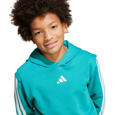 Bluza dla dzieci adidas 3 Stripes Fleece Hoodie 225 turkusowa JN2417 Bluza dla dzieci adidas 3 Stripes Fleece Hoodie 225 turkusowa JN2417