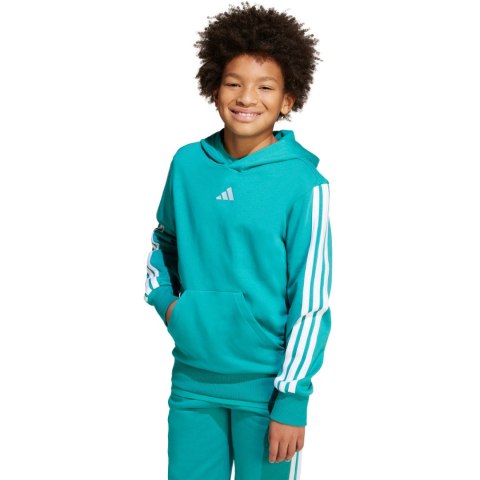Bluza dla dzieci adidas 3 Stripes Fleece Hoodie 225 turkusowa JN2417 Bluza dla dzieci adidas 3 Stripes Fleece Hoodie 225 turkusowa JN2417