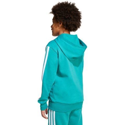 Bluza dla dzieci adidas 3 Stripes Fleece Hoodie 225 turkusowa JN2417 Bluza dla dzieci adidas 3 Stripes Fleece Hoodie 225 turkusowa JN2417