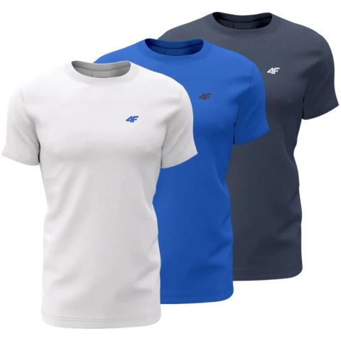 Koszulka męska 4F M1895 3pak granatowa, niebieska, biała 4FWSS24TTSHM1895 91S