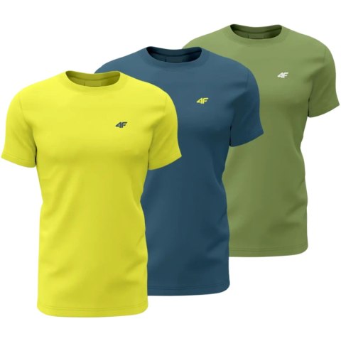 Koszulka męska 4F M1896 3pak oliwkowa, żółta, niebieska 4FWSS24TTSHM1896 90S
