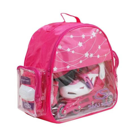 Zestaw łyżworolki Combo Monster,kask,kpl ochraniaczy,plecak Smj 26-29 różowy