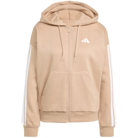 Bluza damska adidas Essentials 3-Stripes Full-Zip Fleece Hoodie beżowa JX7706