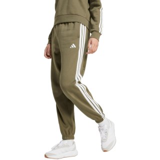 Spodnie damskie adidas Essentials 3-Stripes Fleece Loose-Fit oliwkowe JX7698