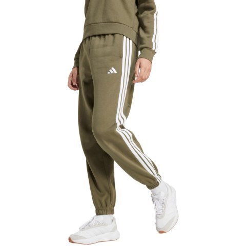 Spodnie damskie adidas Essentials 3-Stripes Fleece Loose-Fit oliwkowe JX7698