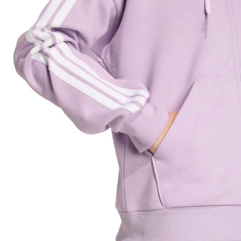 Bluza damska adidas Essentials 3-Stripes Full-Zip Fleece Hoodie fioletowa JY3080