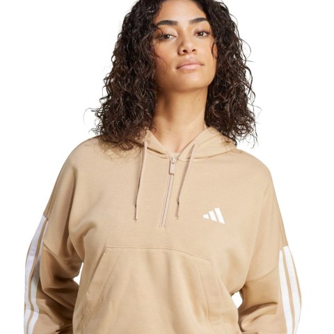 Bluza damska Essentials 3-Stripes French Terry Hoodie Quarter Zip beżowa JX7676
