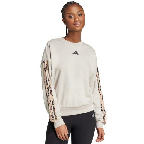 Bluza damska adidas Animal Print 3-Stripes French Terry Sweatshirt kremowa JM1836