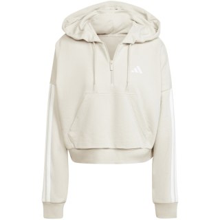 Bluza damska adidas Essentials 3-Stripes French Terry Quarter-Zip Hoodie beżowa JN1958