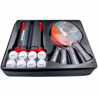 Zestaw rakiet do ping ponga Point Family 4 szt.+8 piłeczek+siatka pokrowiec